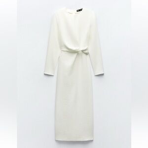 NWT ZARA KNOTTED CREPE MIDI DRESS SIZE S